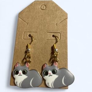 Gray Cat Earrings